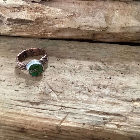 Sterling Silver, Copper and Turquoise Stackable Ring - Picture 1 of 6
